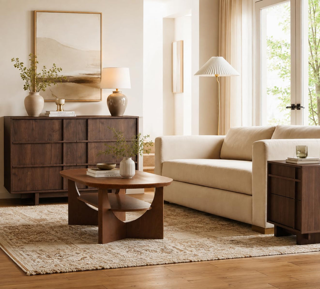 47.2" 6 Drawer Dresser, Skeleton Lines Design, Walnut