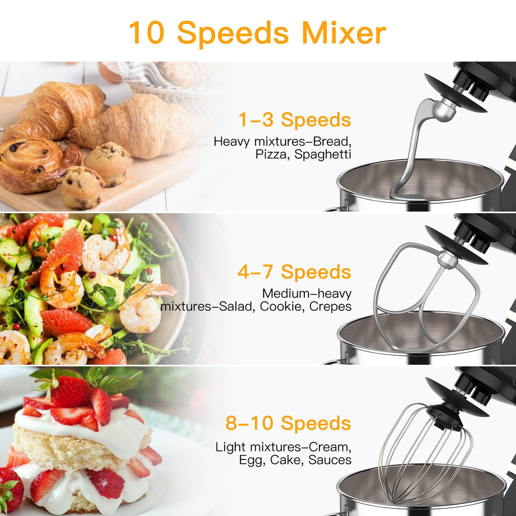 7.5QT Stand Mixer, 660W Kitchen Mixer with 10 Speeds, Black
