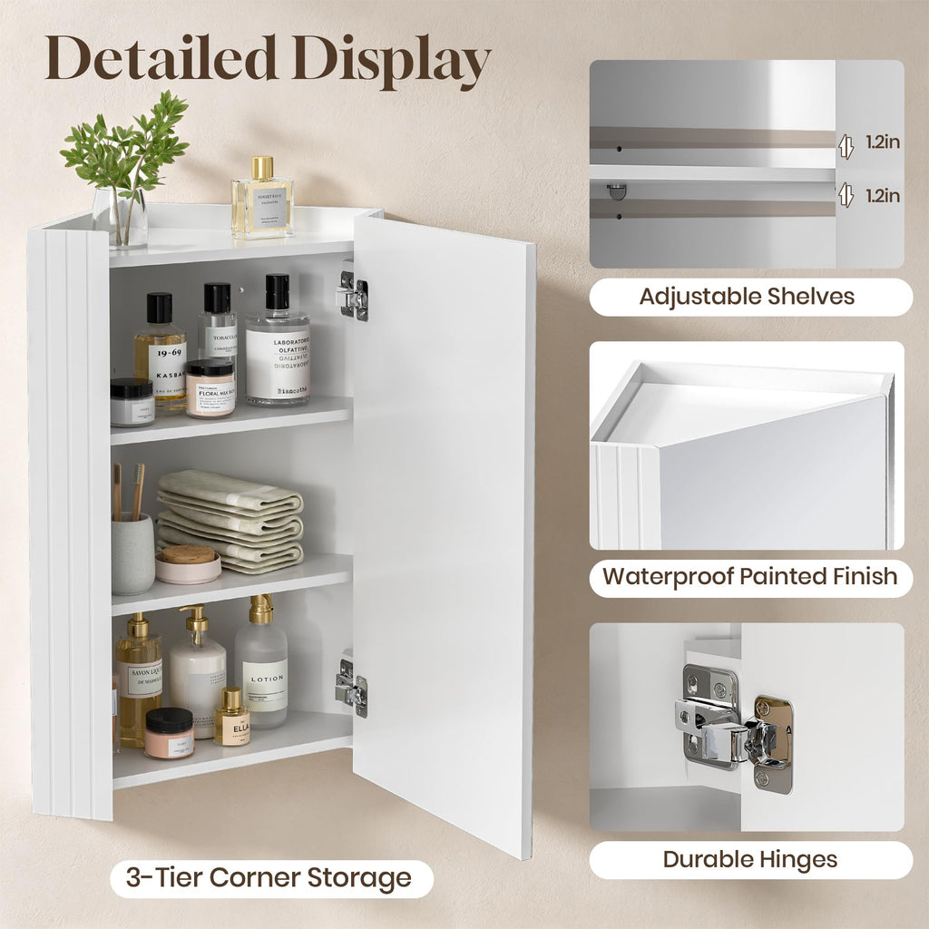 Corner Bathroom Mirror Cabinet, White