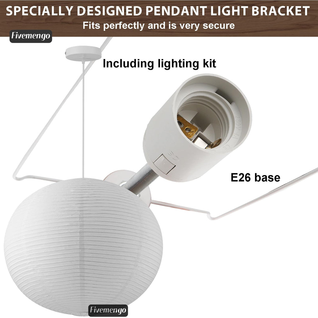 Large Paper Lamp Pendant Light Kit, 23.6in White Globe Lantern