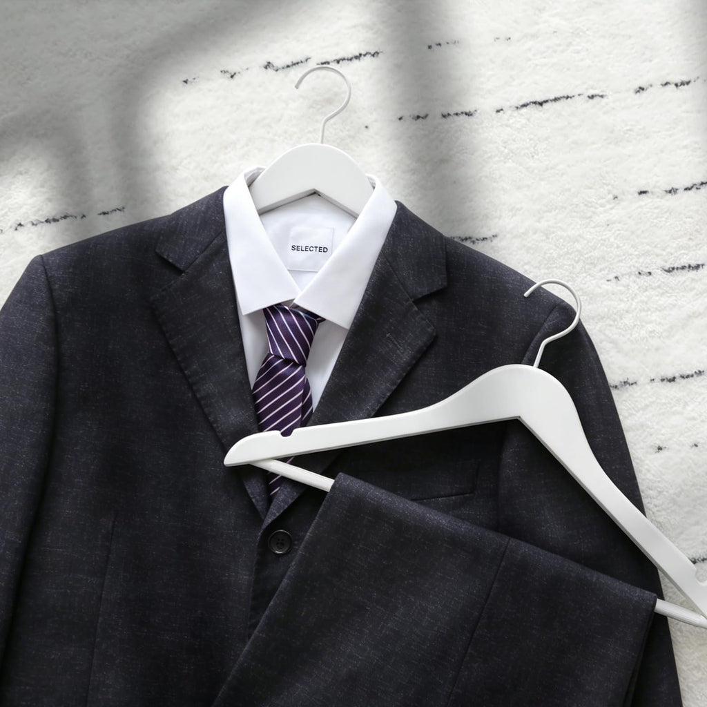 All White Wooden Hangers, Solid Wood Suit Hangers with Extra Thick Hook and Non Slip Pants Bar, Heavy Duty Coat