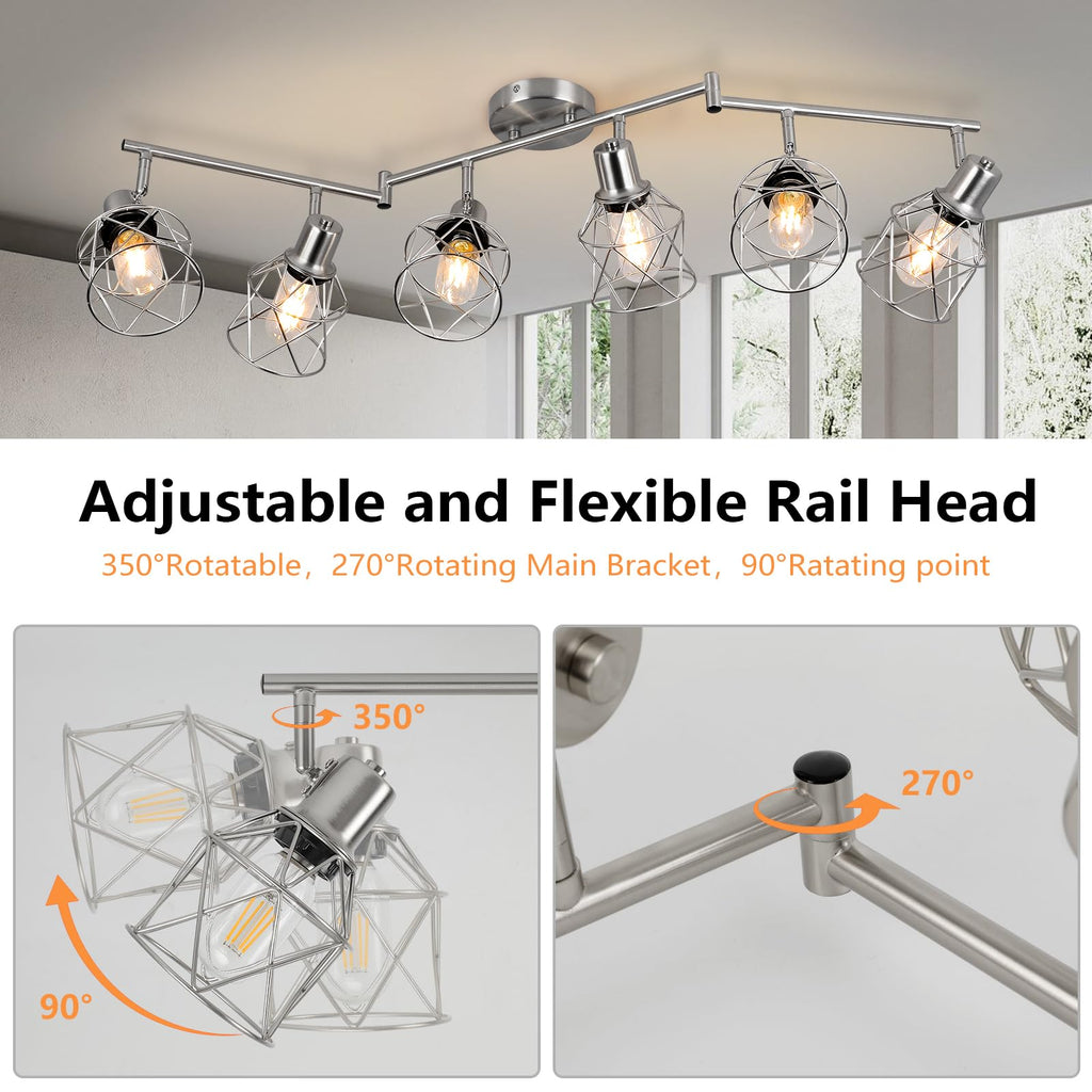 Track Lighting Fixtures, 6-Light Brushed Nickel Flush Mount Track Light Ceiling, 6 Way Spot Light Kitchen Light