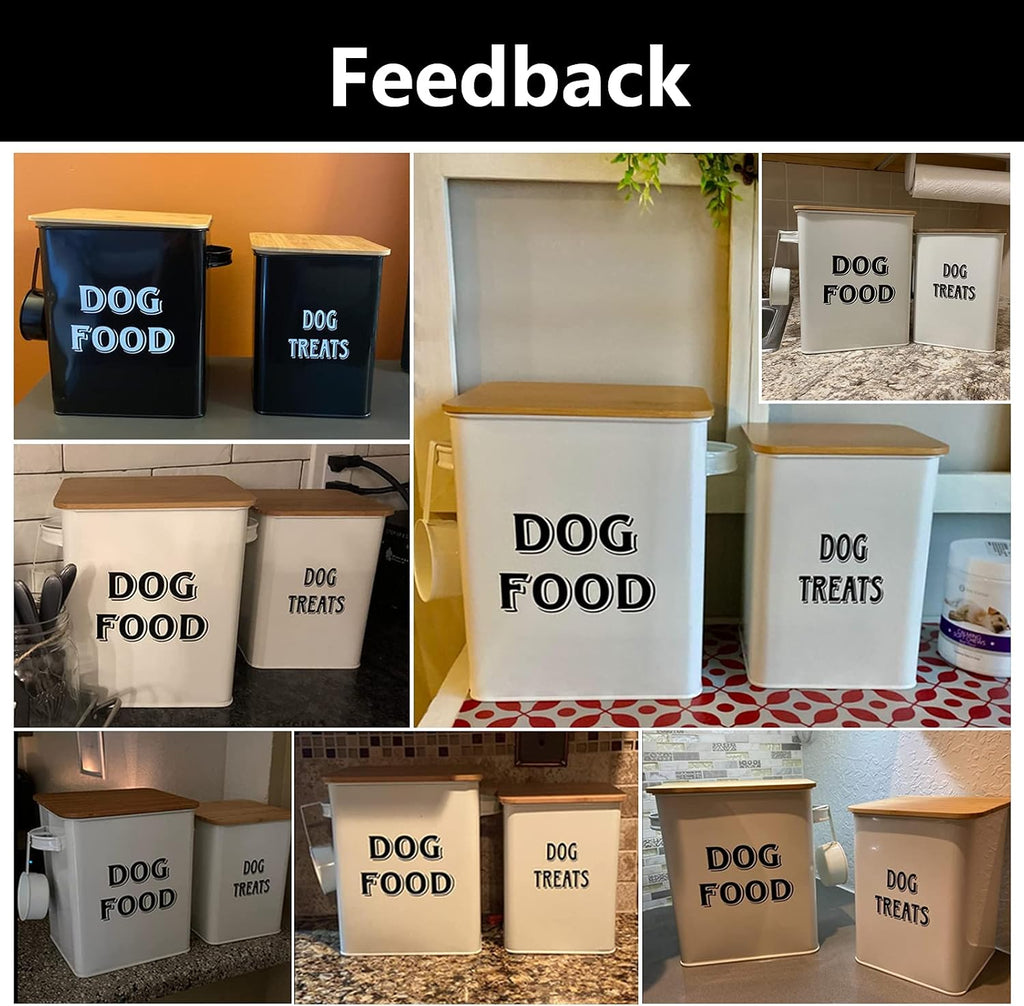 Dog Food Storage Container Farmhouse Pet Food Treats Bin with Lid and Scoop, Perfect Sturdy Canister Tins Countertop