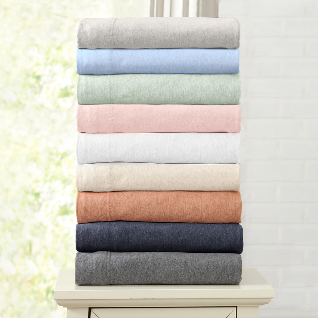 Cotton Jersey Knit Sheet Set - Ultra-Soft, Stretchy, Heathered Melange Bed Sheets - Cozy, Soft