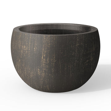 Large Round Bowl Vintage Brn Concrete Planter 19.9" Dia, Outdoor
