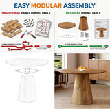 45'' Round Dining Table for 4, Mid-Century Modern Wood Dinner Table with Seamless One-Piece Top & Stable Conical