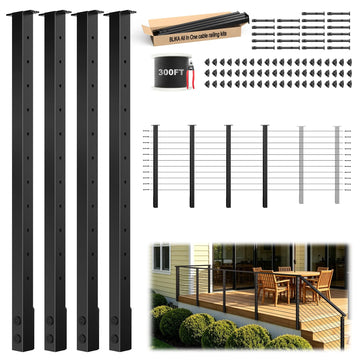 12-24FT Side Mount Cable Railing Post Kits 36 Inch, Black Space-Saving