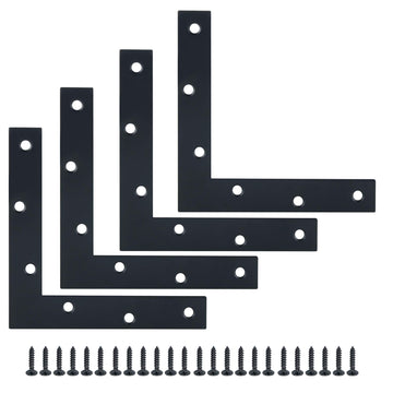 L Flat Brackets for Wood,Corner Bracket Mending Plate,Black,4 Pack