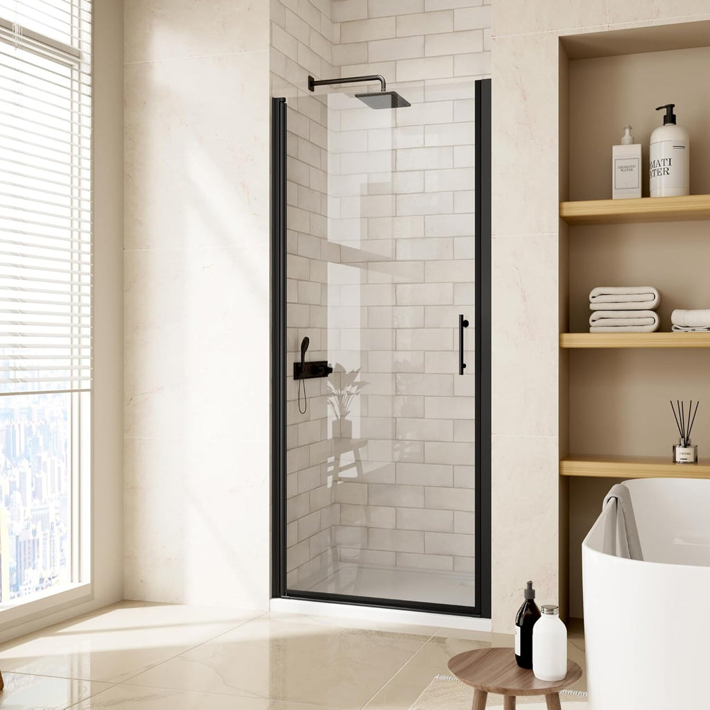 24"-25.4" W x 72" H Frameless Pivot Shower Door, Swing Shower Glass Doors with 1/4"(6mm) Clear SGCC Tempered Glass