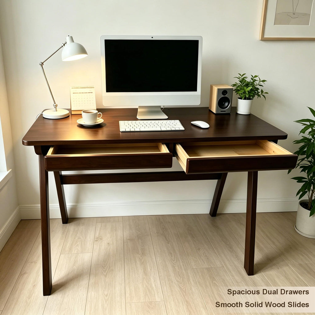 Solid Wood Writing Desk, Small Computer Desk with Drawers