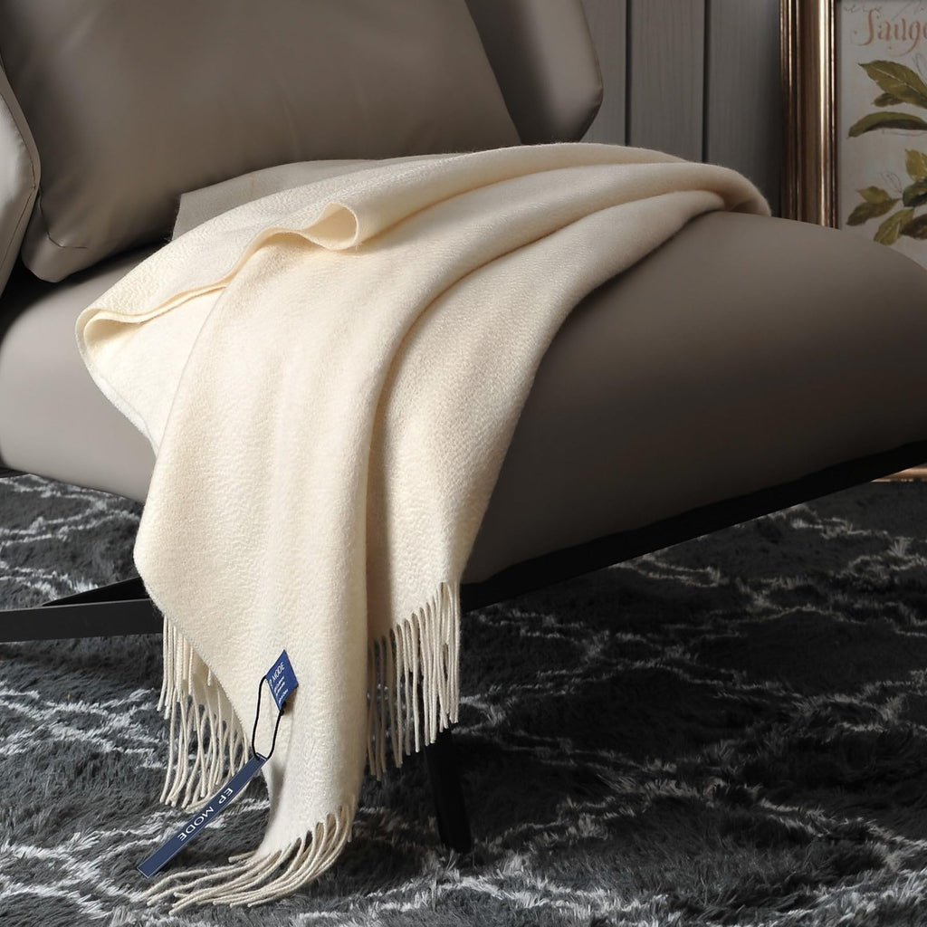 100% Pure Cashmere Throw Blanket for Sofa, Whisper White