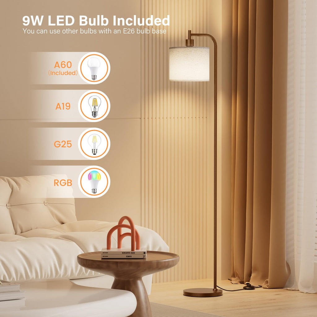 Floor Lamp, Tall Standing Lamp with Linen Shade