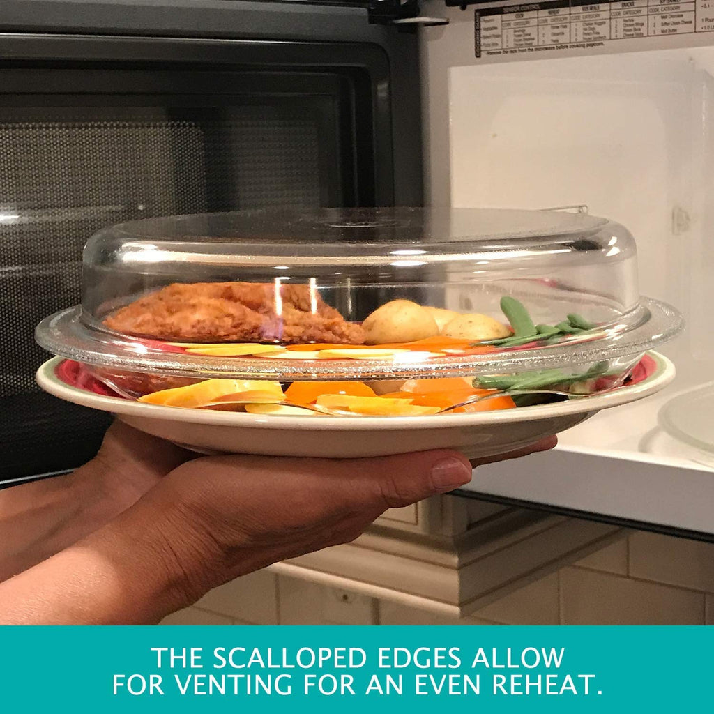 Safe 2-in-1 Cover 'n Cook Vented Glass Microwave Plate Cover and Baking Dish; Easy to Grip for Baking and Serving