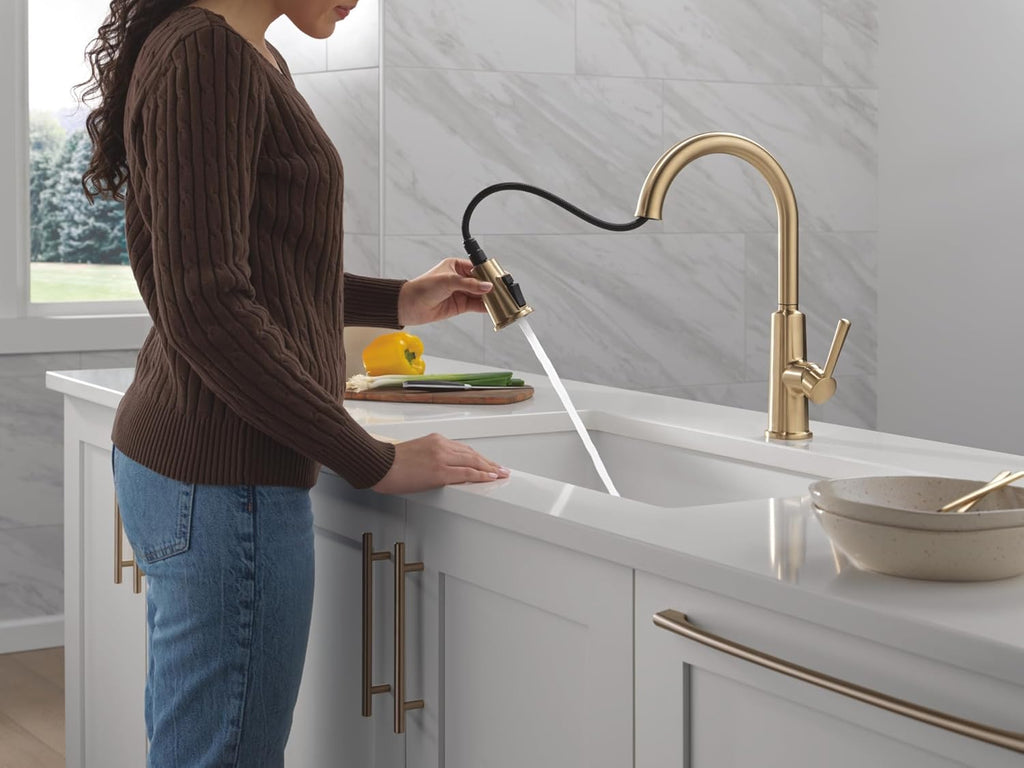 Finnridge Brushed Gold Kitchen Faucet with Pull Down Sprayer, High Pressure ProClean Spray Modern Single Hole Kitchen