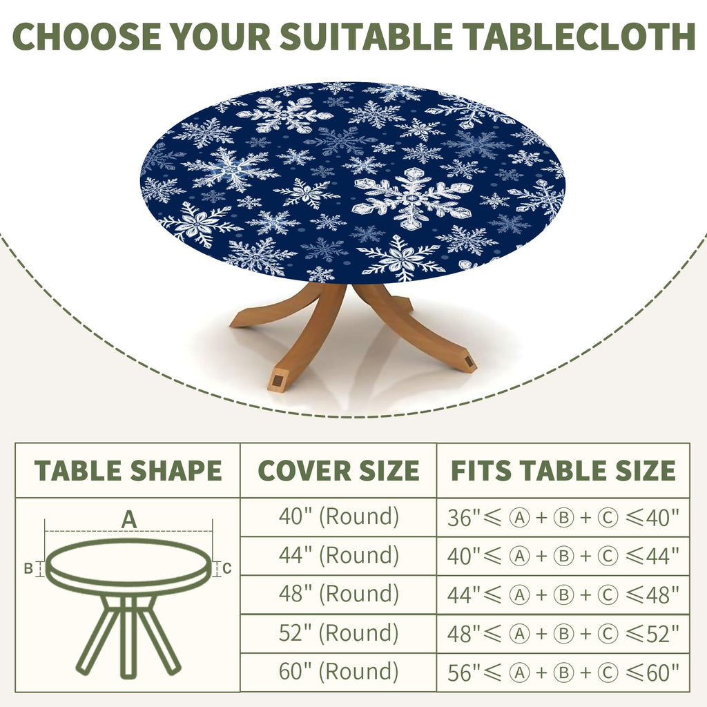 Blue Christmas Round Fitted Tablecloth with Elastic for 48"-52"