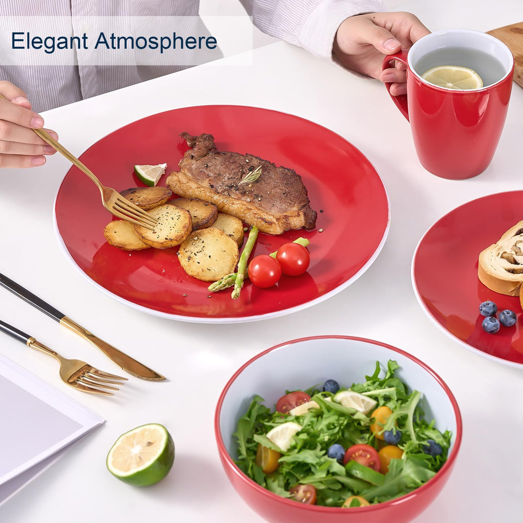 16 Piece Round Kitchen Dinnerware Sets, Plates and Bowls, Dinner Plates, Cereal Bowls, Stoneware Dinnerware, Blue and