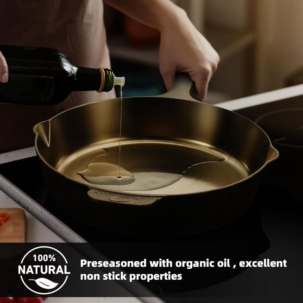 Seasoned Modern Heirloom Mirror Polished Cast Iron Skillet Pan 12" (2.7" Wall Height/3.7 L)