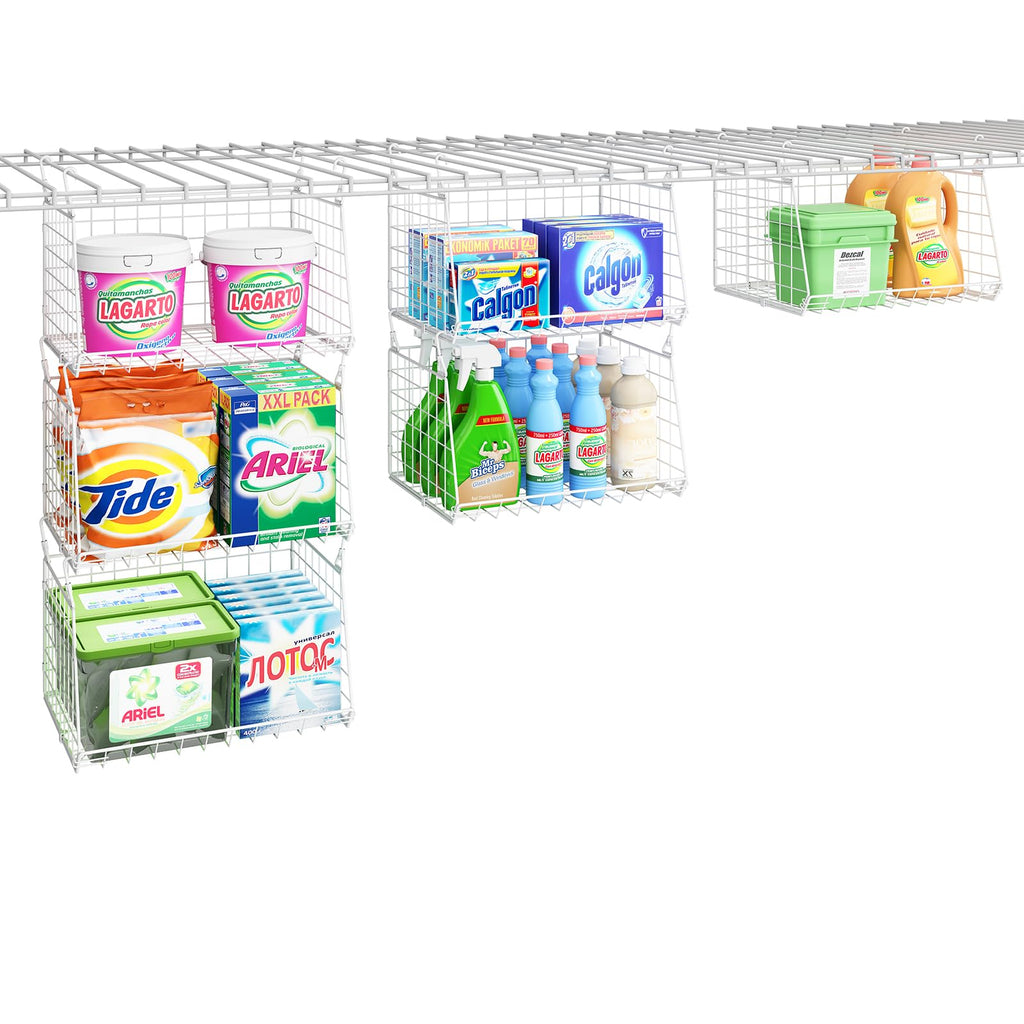 3-Tier Hanging Laundry Basket Organizer:Foldable Wire Shelf Laundry Room Organizer with 360°Rotating Hooks Small