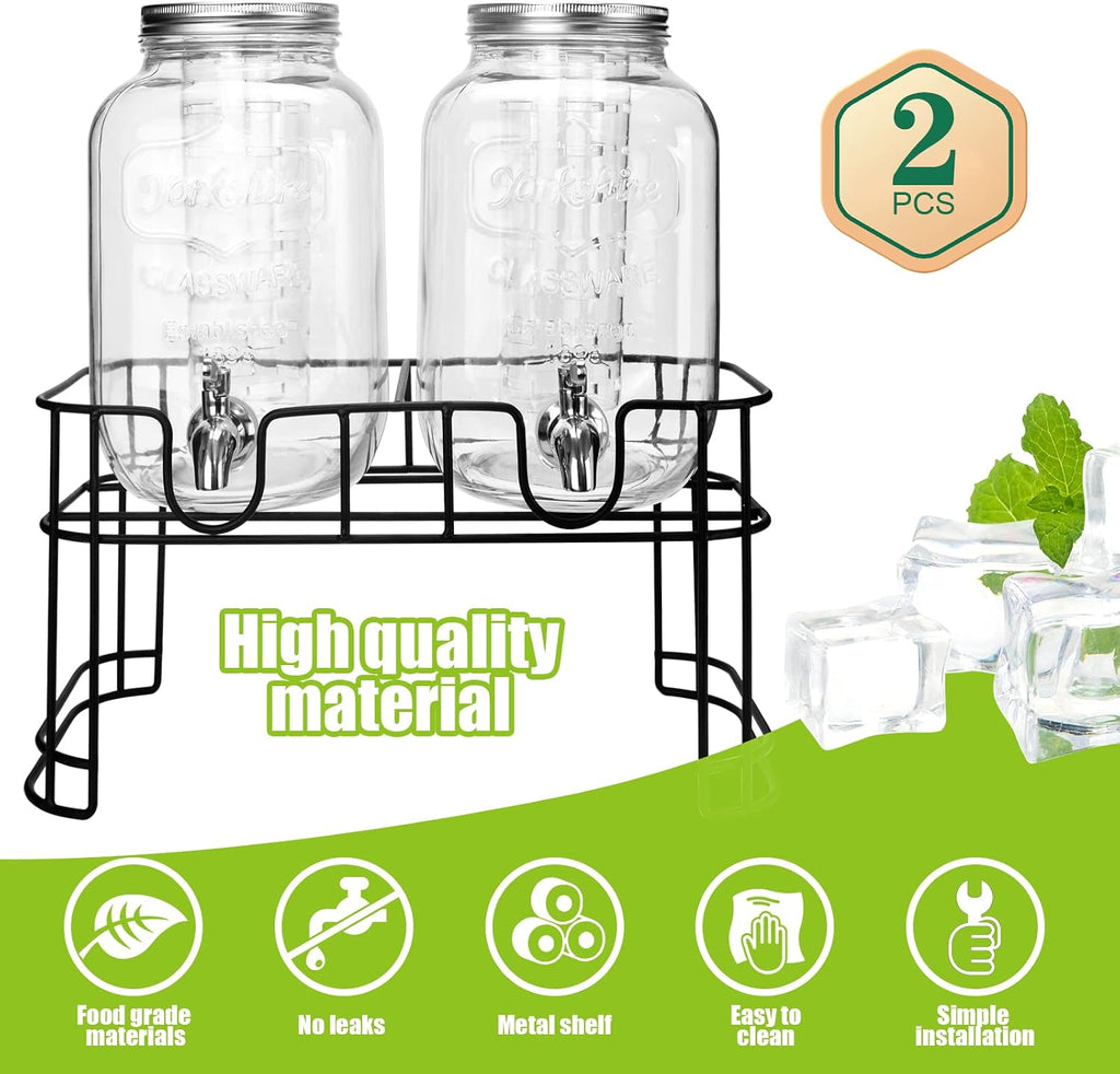 1 Gallon For Parties 2PACK.Beverage Dispenser,Glass Drink Dispenser With Stand And Stainless Steel Spigot 100%