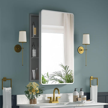 Medicine Cabinet 20 x 28 Inch, Silver Bathroom Medicine Cabinet with Mirror, Metal Beveled Mirror, Adjustable Shelves