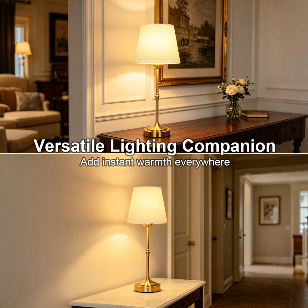 Rechargeable Gold Cordless Table Lamp,3 Color Dimmable Bedside Lamp