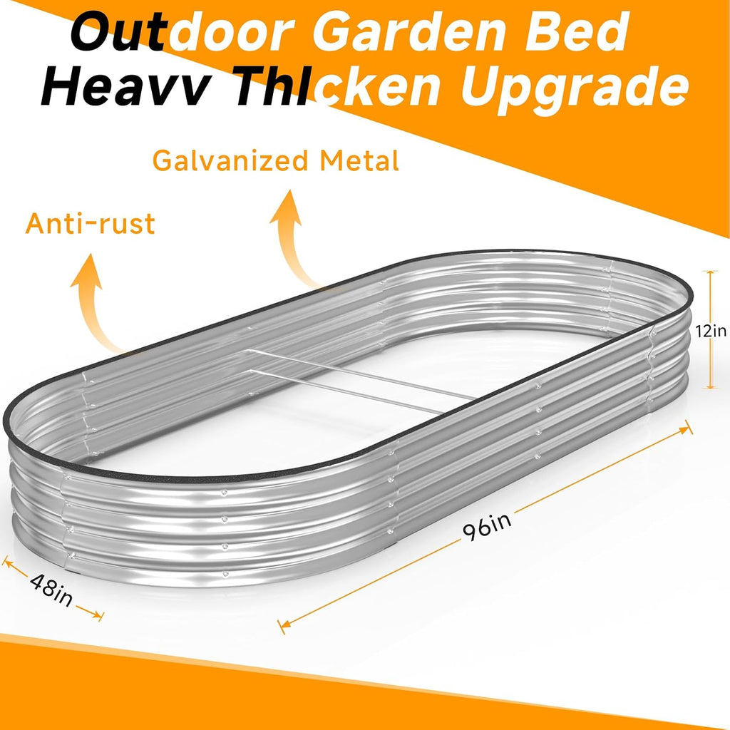 Galvanized Raised Garden Bed Outdoor,8×4×1ft Oval Garden Bed for Gardening,Vegetables,Flowers,Sturdy Metal Planter
