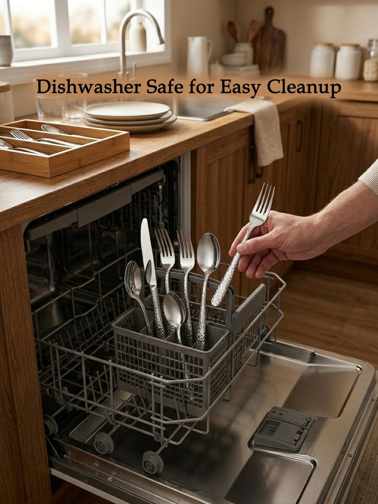 Hammered Silverware Set for 4, Stainless Steel Flatware Set with Dinner Forks, Spoons and Knives, Dishwasher