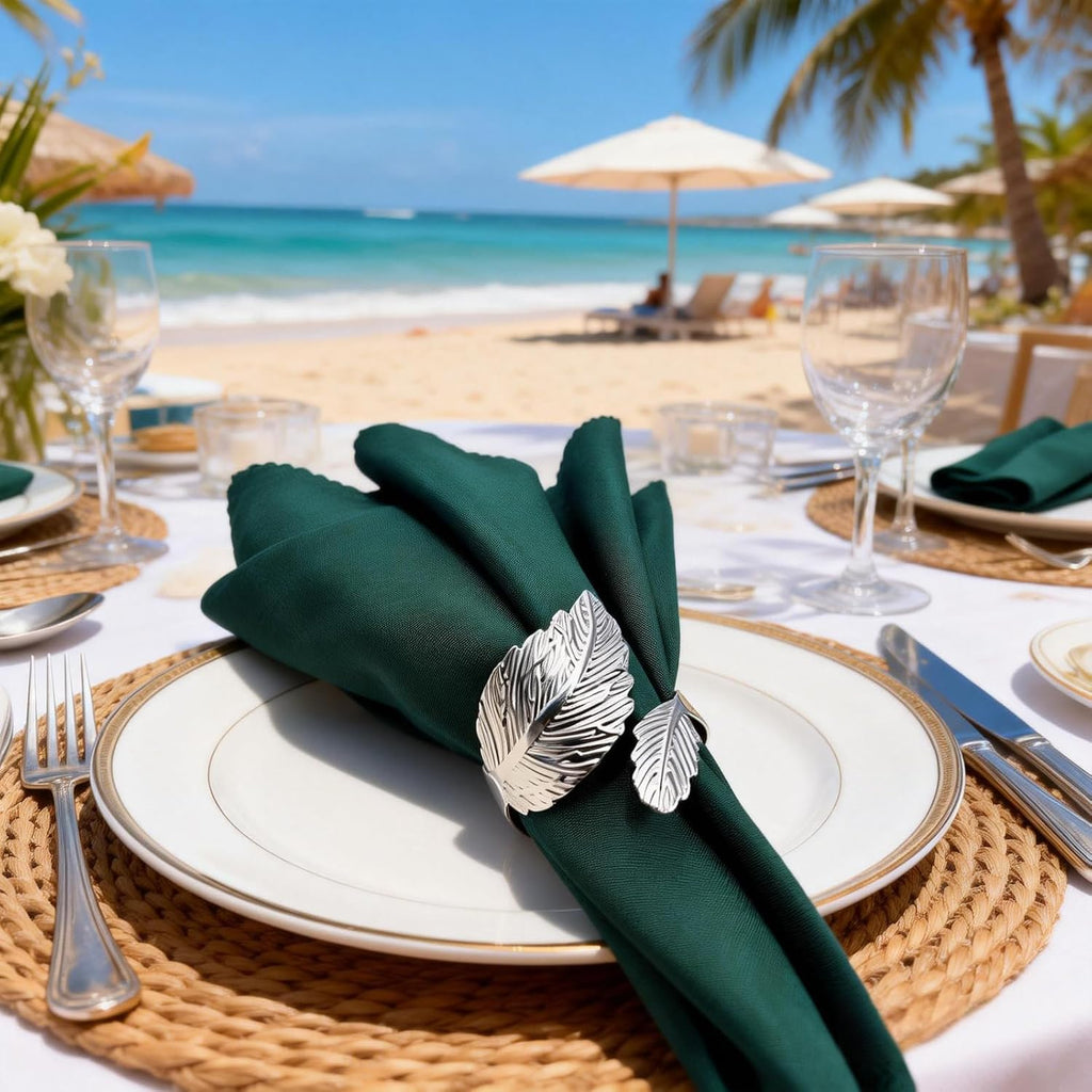 Silver Napkin Rings,Shiny Metal Leaf Napkin Ring Silver Napkin Holder for Table Setting Decor,Stylish Rings - Set of 12