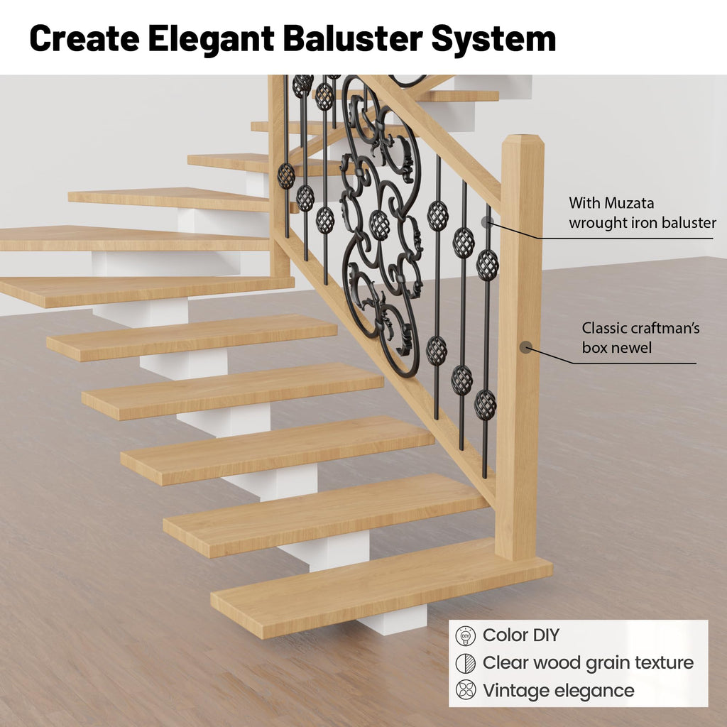58" Solid Wood Newel Post with Pedestal - Box Newels for Indoor Stair Railing, Plain Style Staircase Handrail