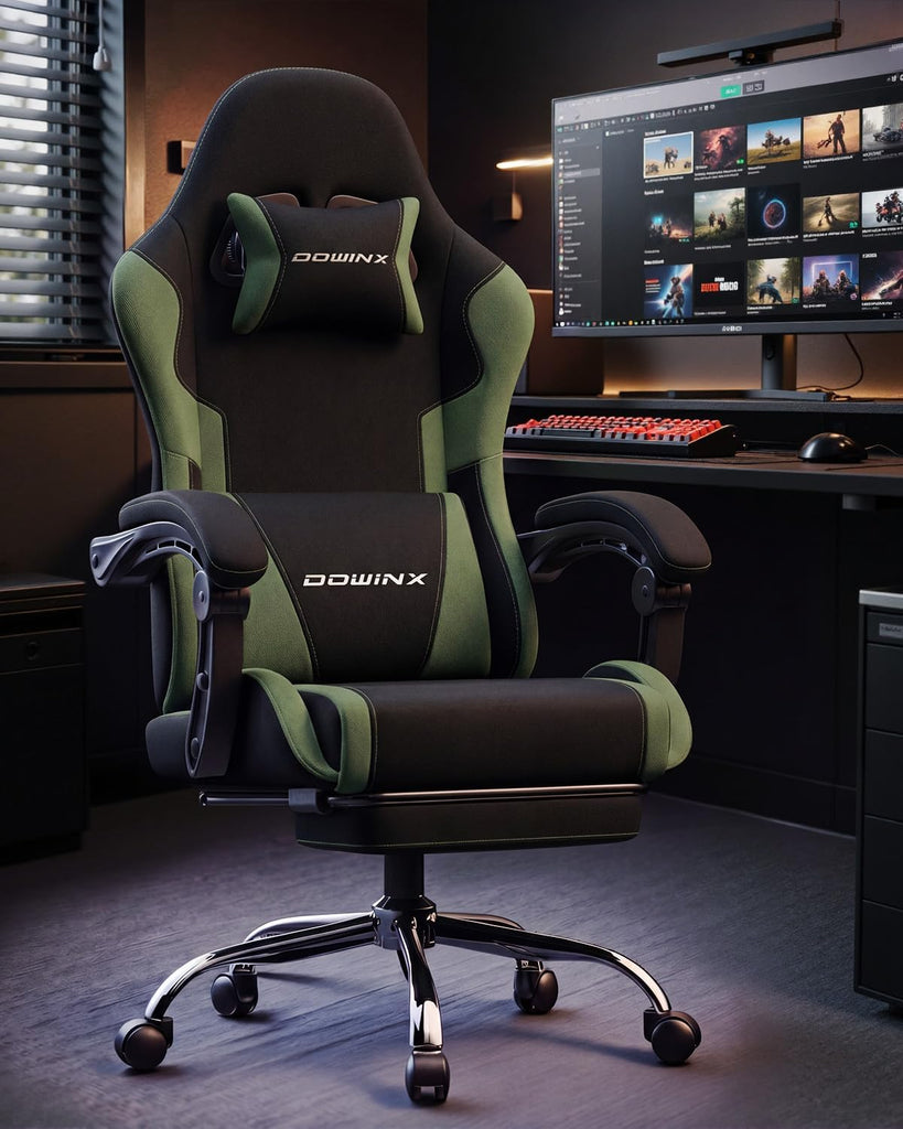 Ergonomic Gaming Chair with Footrest & Massage Lumbar, 2D-Linkage Armrests for Computer Chair 330lbs with Headrest