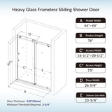 Frameless Sliding Shower Door, 44"-48" Width, 76" Height, 3/8" (10 mm) Clear Tempered Glass, Brushed Gold Finish