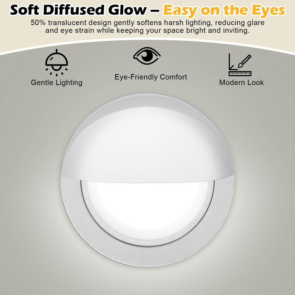 Stick-On Half Shades for Recessed Ceiling Lights - Glare Blocker & Light Diffuser Covers, Easy Installation