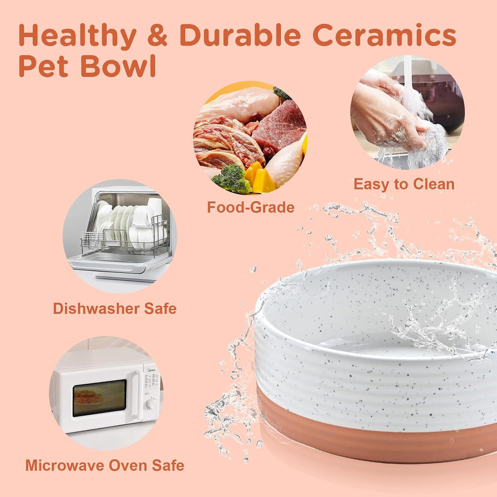 Elevated Dog Bowls Ceramic, 6.1'' Dogs and Cat Food Water Bowls Raised with Non-Slip Bamboo Stand for Medium Sized