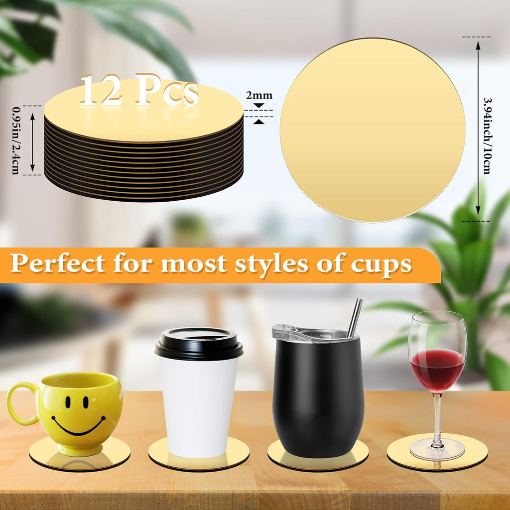 Stainless Steel Drink Coasters Bulk 4" Wedding Round, Gold - Set of 12