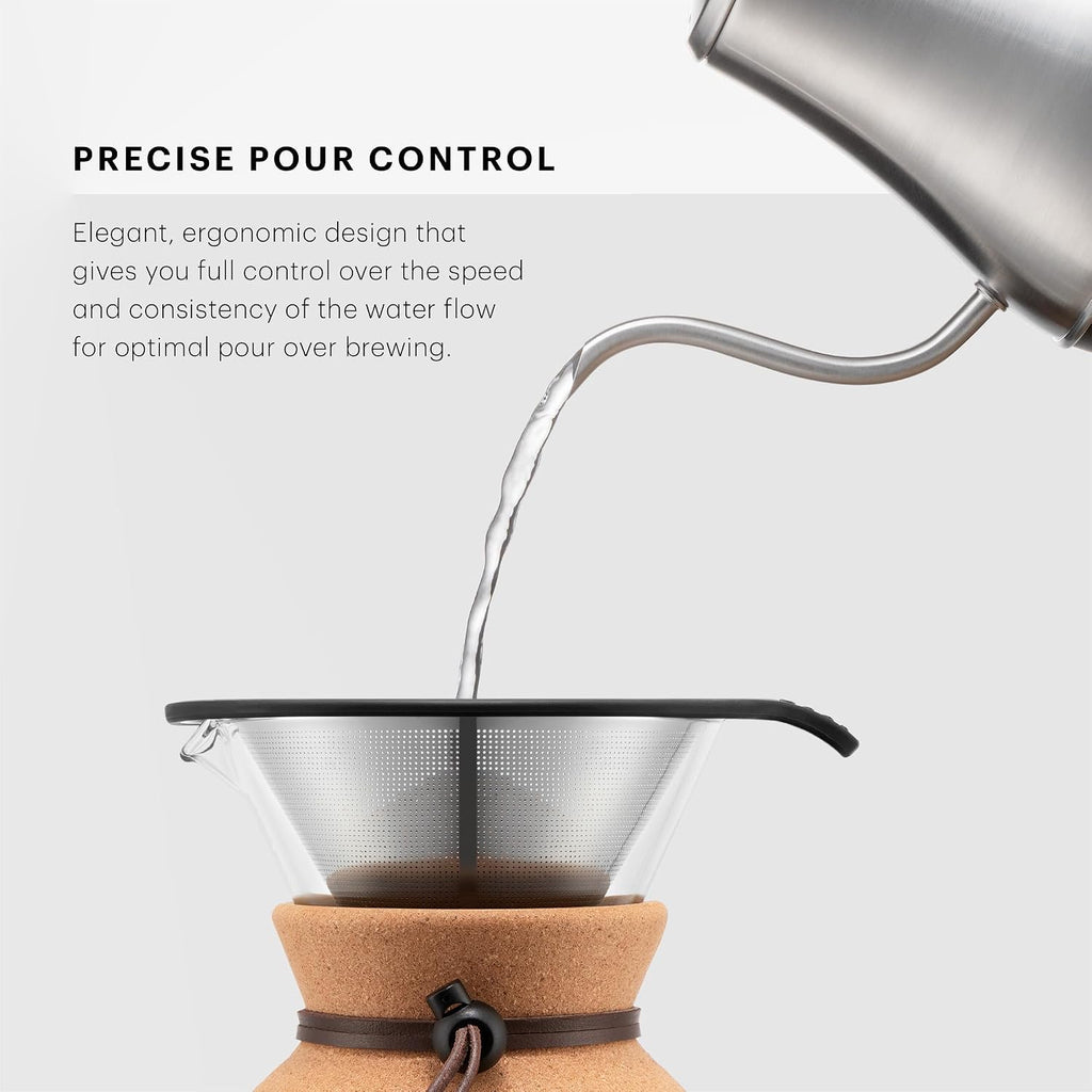 27oz Melior Gooseneck Electric Water Kettle, Pour Over Coffee & Tea, Brushed Stainless Steel