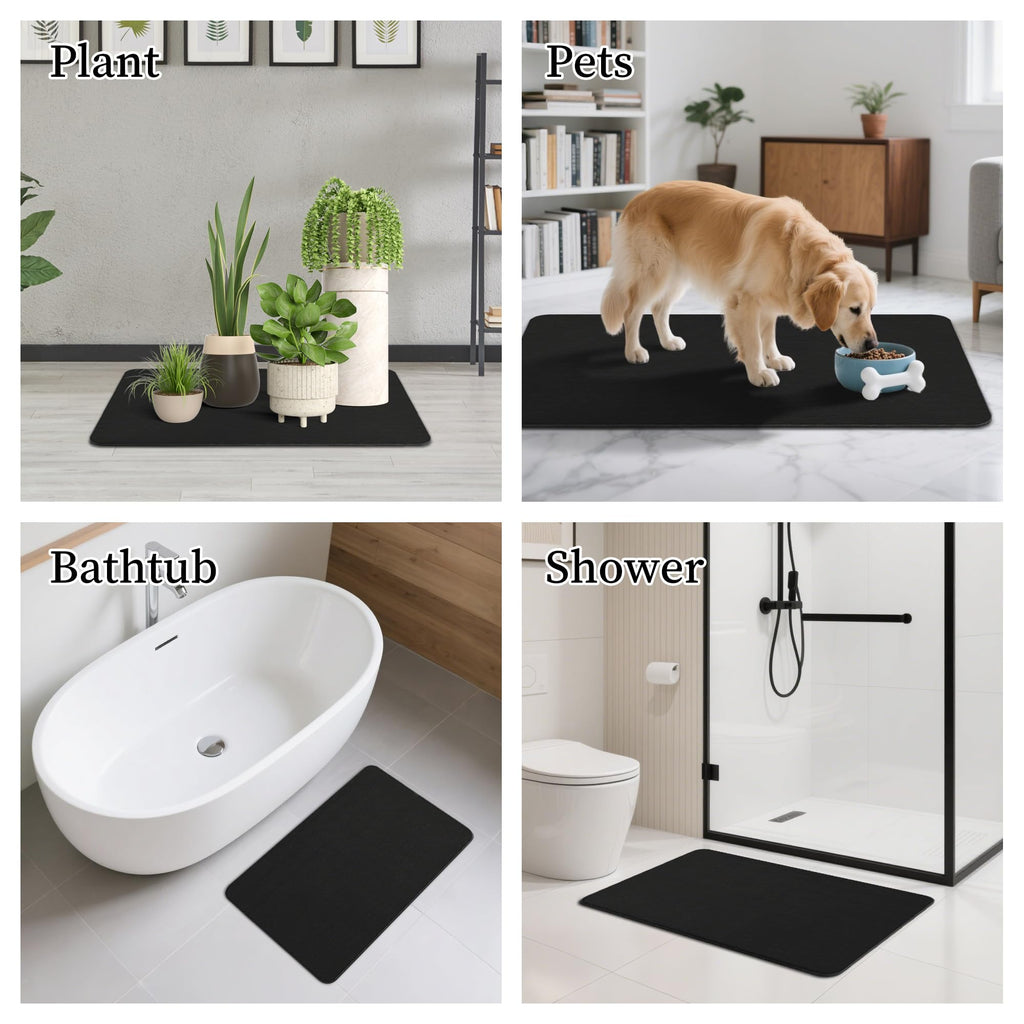 Black Stone Bath Mat, 24''x16'' Stone Shower Mat
