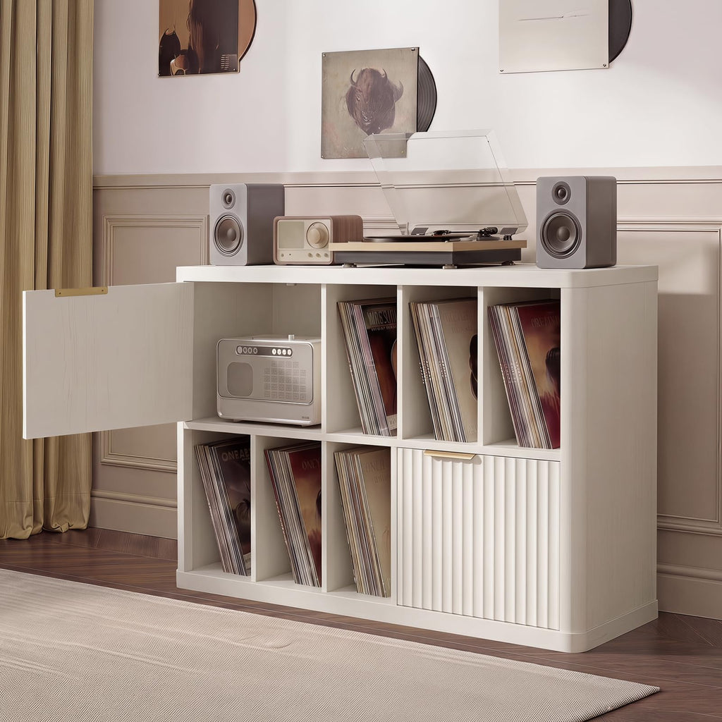 Large Record Player Stand - 39.5" Record Cabinet with Open Vinyl Storage Holds up to 400 Albums, Modern Vinyl Player