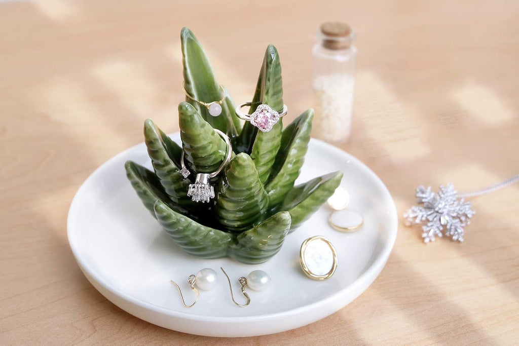 Aloe Ring Holder,Cactus Ring Dish,Jewelry Holder Trinket Tray for Rings Earrings Necklace Organizer,Bridesmaid