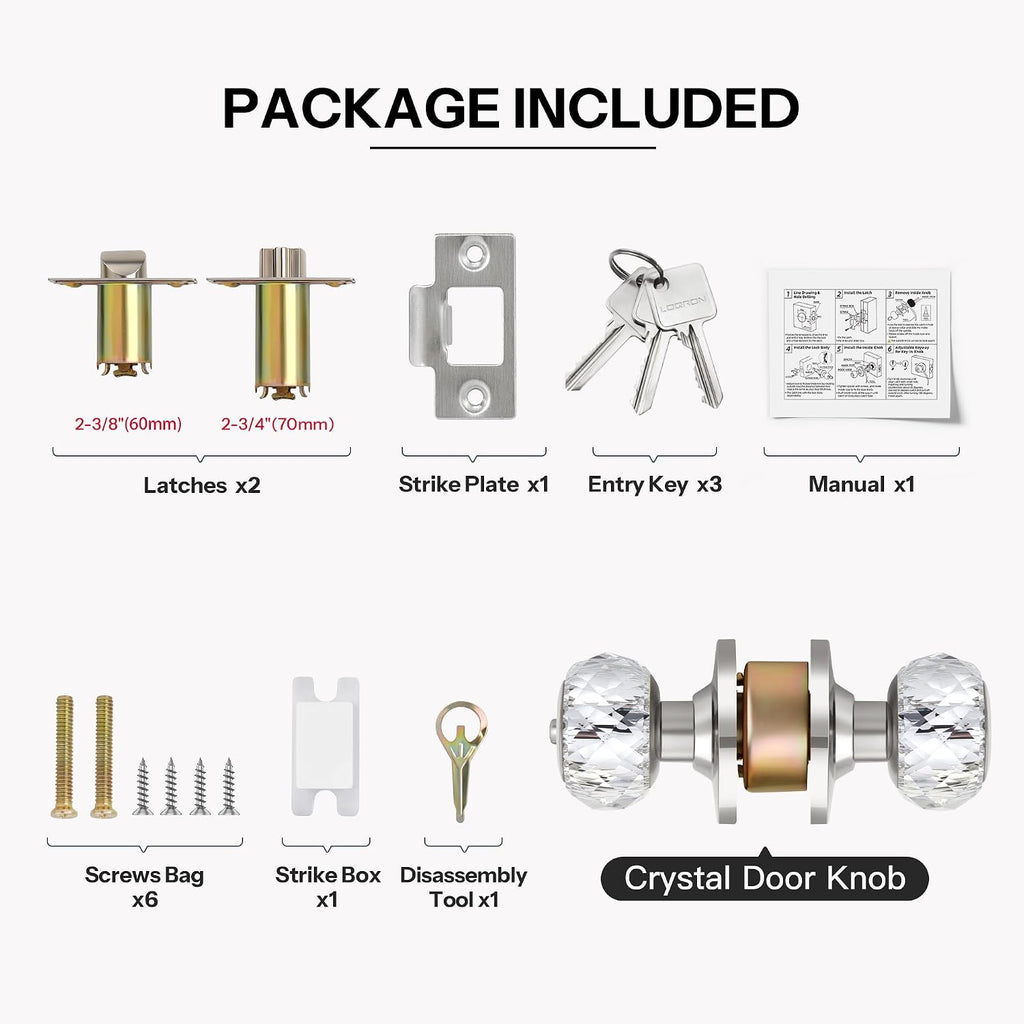 Crystal Door Knobs with Lock and Keys, Glass Door Knobs with Privacy Lock, Luxurious Diamond Door Knob, Classic