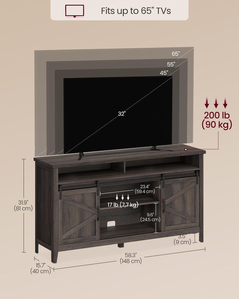 Tall Farmhouse TV Stand, Entertainment Center with Door for 65'' TV