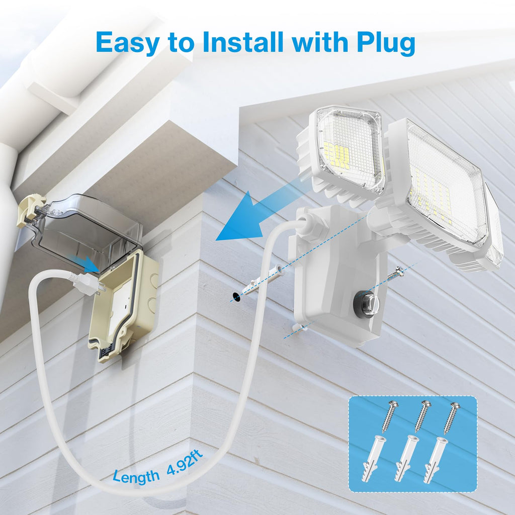 80W Plug in Flood Lights Dusk to Dawn Outdoor Lighting, Exterior LED Security Light with Remote, IP65