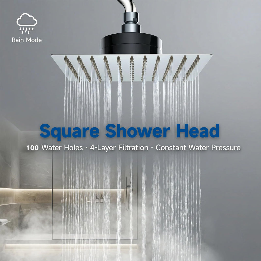 Rain Shower Head with Filter for Hard Water Square 12 Inch Chrome Polish