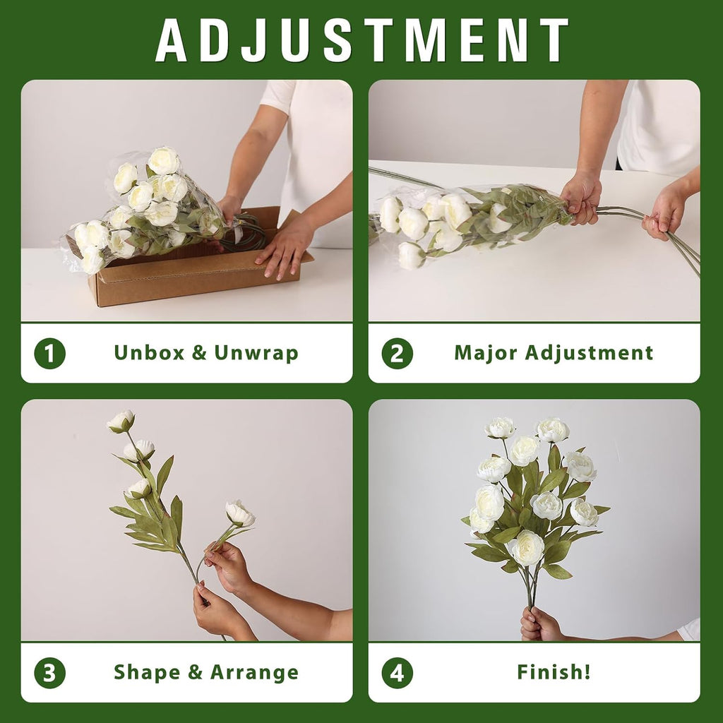 27" Artificial Silk Peony Flower Branches for Vase Home Decor(Cream) - Set of 6