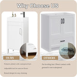 IDEALHOUSE 16" Bathroom Vanity with Sink, Freestanding Wooden Bathroom Vanity Cabinet with Soft-Closing Door and Metal Handle, Modern Floor Standing Storage for Small Spaces，White