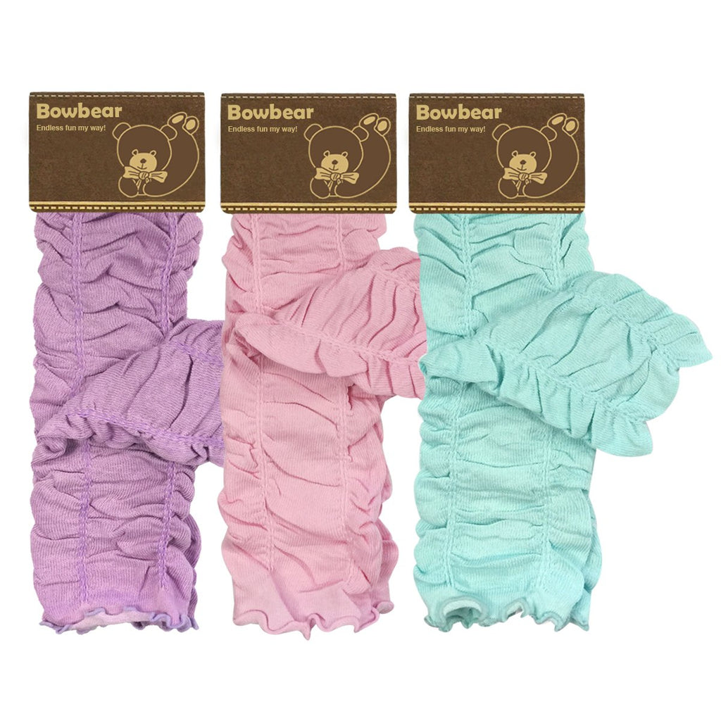 Little Girls 3 Pair Gathered Ruffles Leg Warmers, Lilac, Ballet Pink, Sky Blue