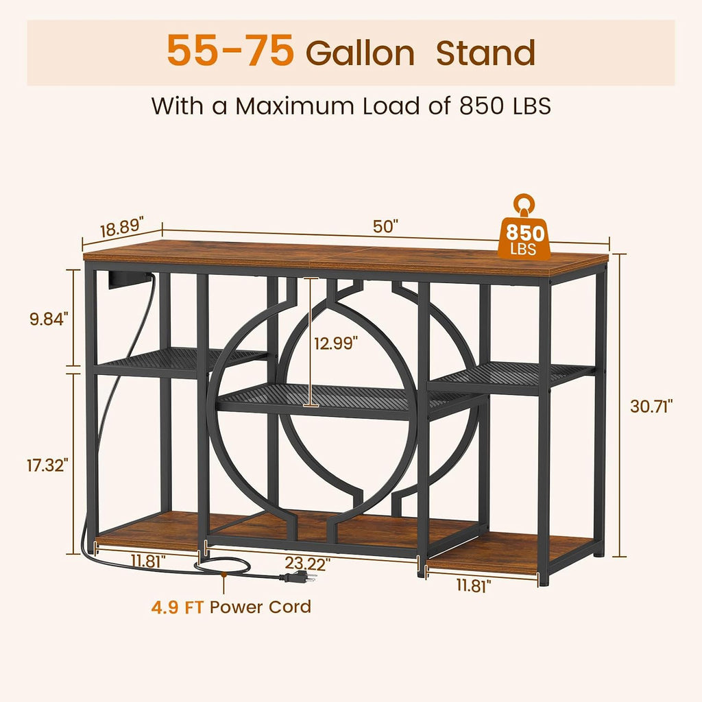 55-75 Gallon Aquarium Stand, Heavy Duty Fish Tank Stand with Charging Station, 850LBS Capacity Metal Frame Aquarium