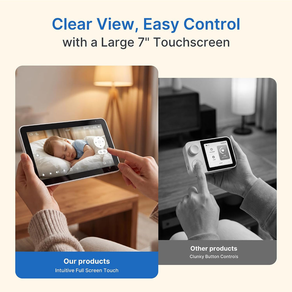 Split Screen Baby Monitor 2 Cameras, 7" Touch Screen, 4MP Split View