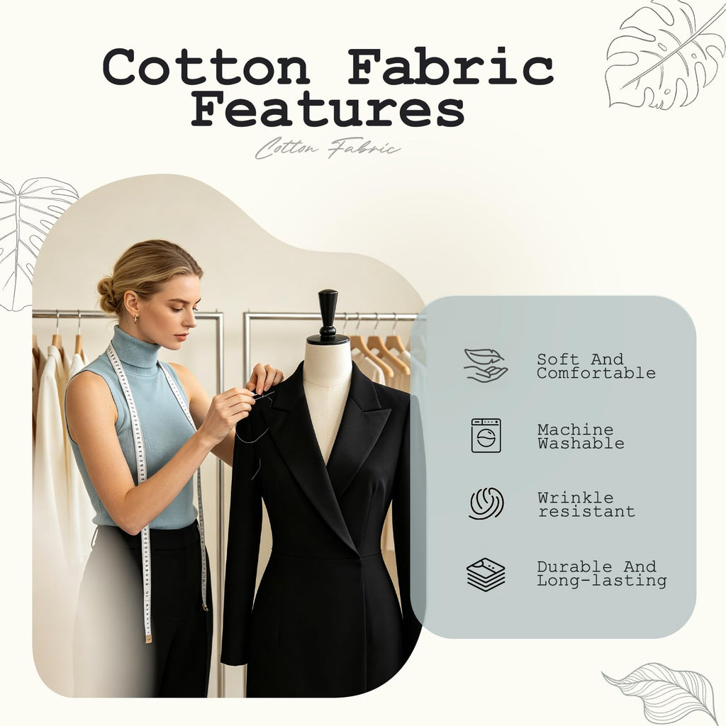 58" Wide Soft Cotton Blend Fabric by the Yard, 140gsm Lightweight & Durable Cloth for Quilting, Sewing, DIY Crafts