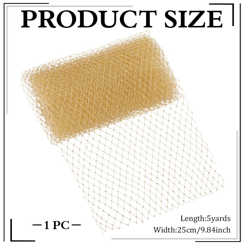 5Yards Veil Netting Fabrics 9.8Inch Wide Golden Bridal Wedding Veil Net Polyester Birdcage Mesh Netting Fascinator