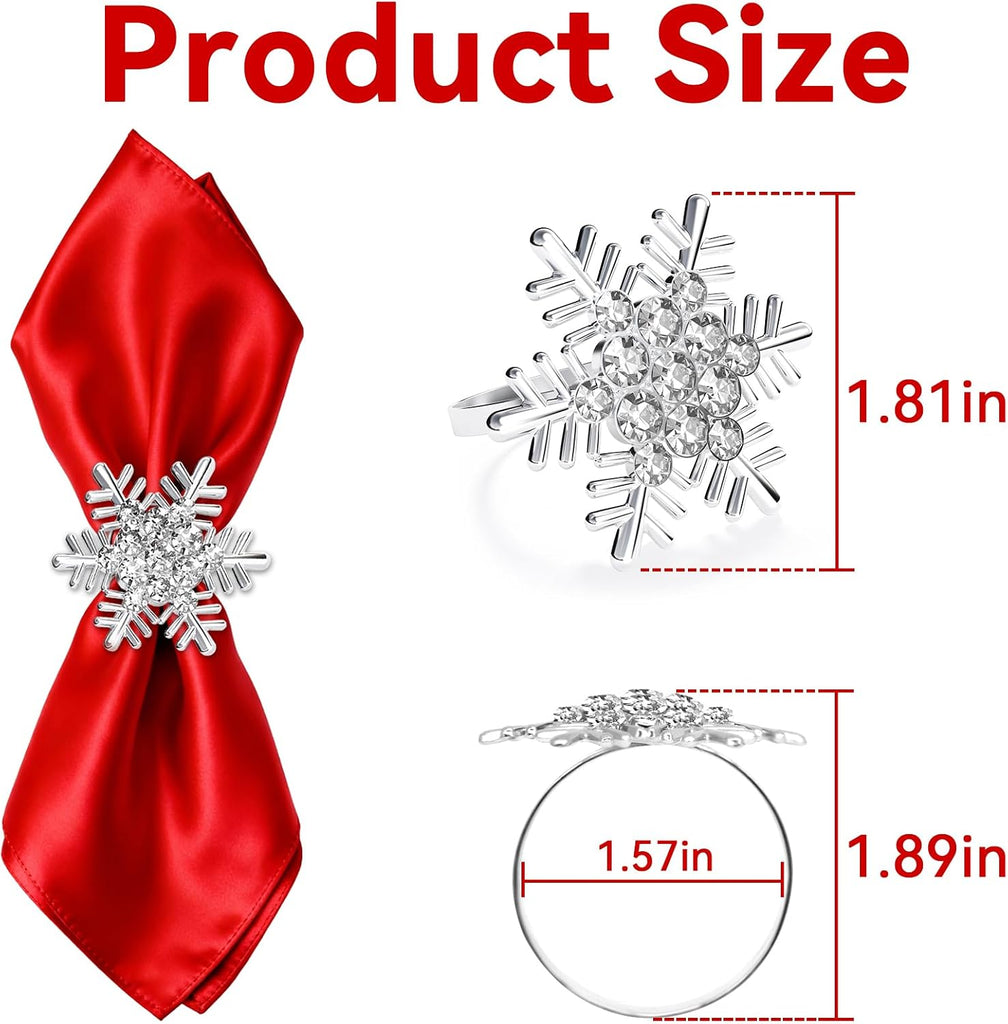 Christmas Silver Snowflake Napkin Rings, Napkins Ring for Dinning Table - Rustic Dinner Tables Decoration - Set of 12